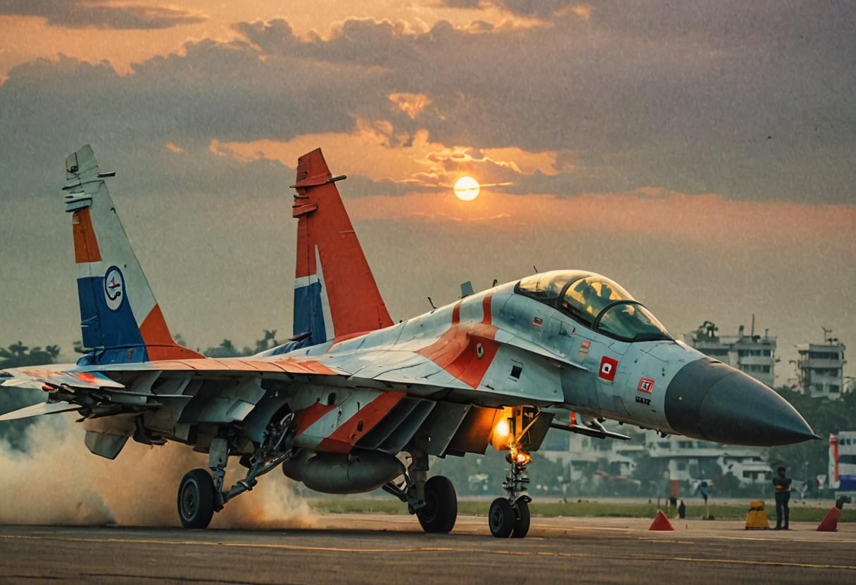 Indian Sukhoi Su-30 Fighter Jet Watercolor Painting