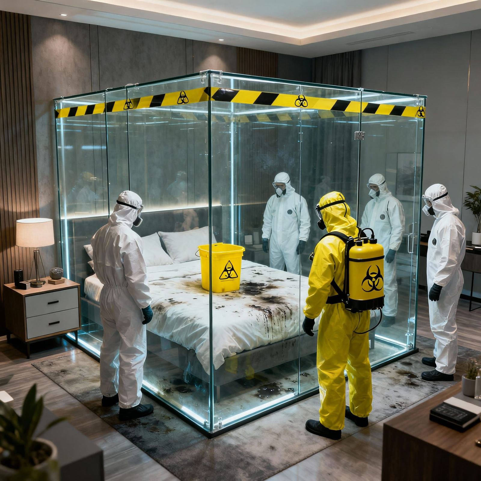 Quarantine Bedroom Scene with Hazmat Crew