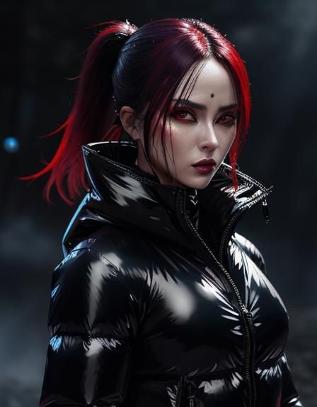Beautiful Demon in Shiny Jacket, Hyperrealistic Art
