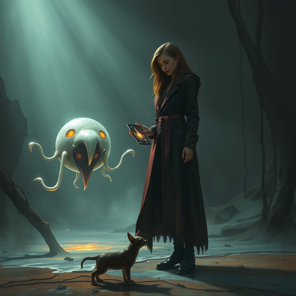 Mystical Encounter in a Dimly Lit Environment