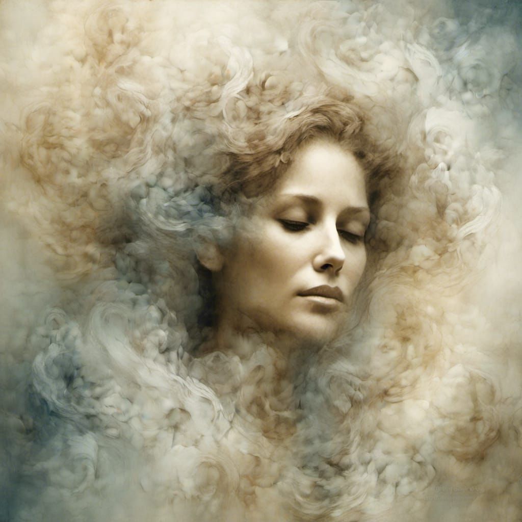 Ethereal Smoke Sculpture Portrait in Watercolor Style