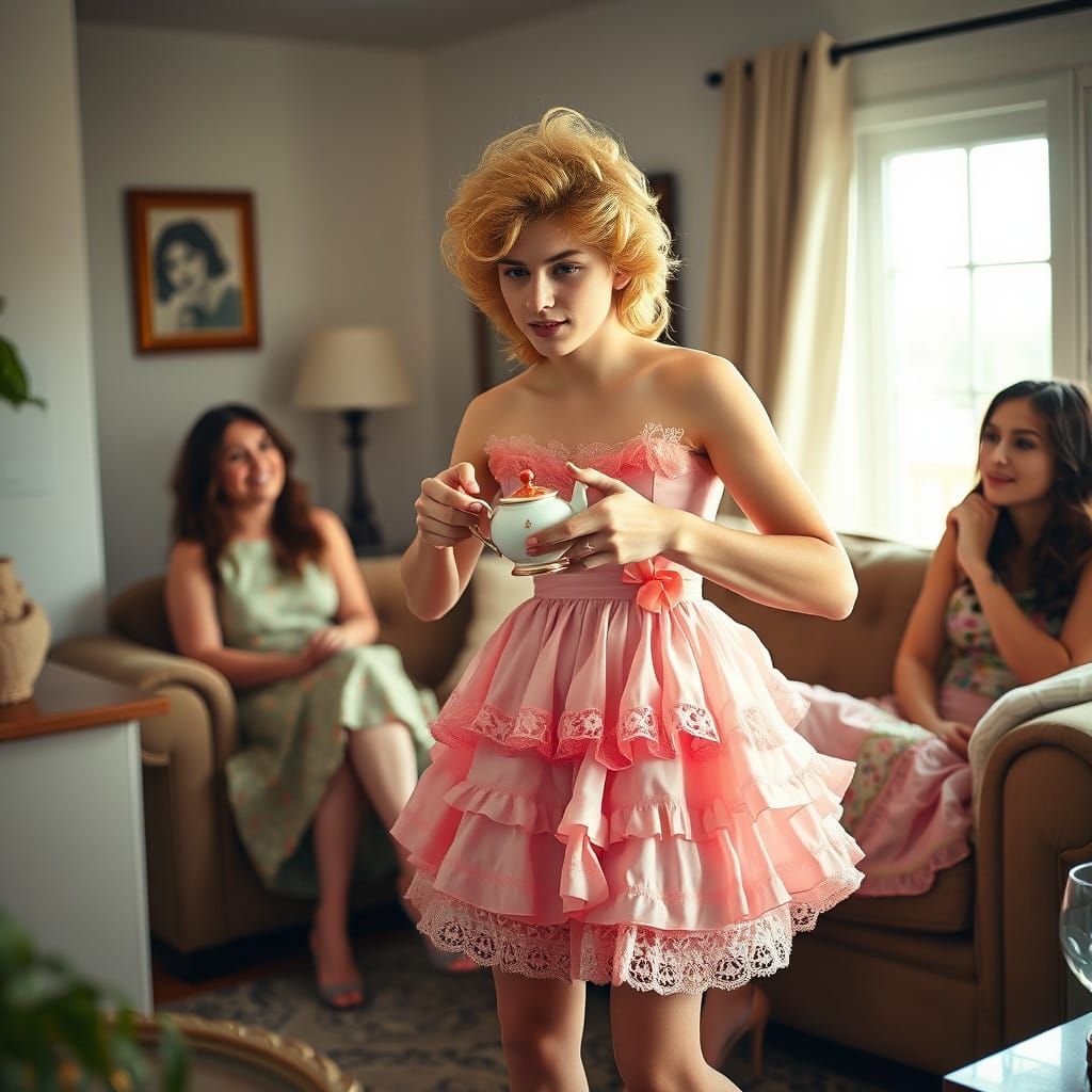 Elegant Young Gentleman Serves Tea in Vibrant Easter Minidre...