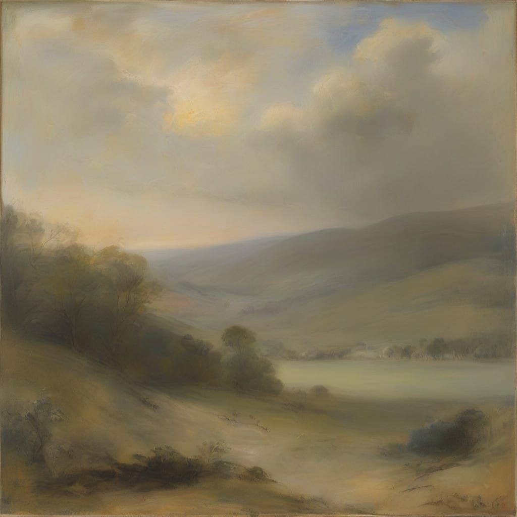 Man Contemplates His Fate in Melancholic Landscape