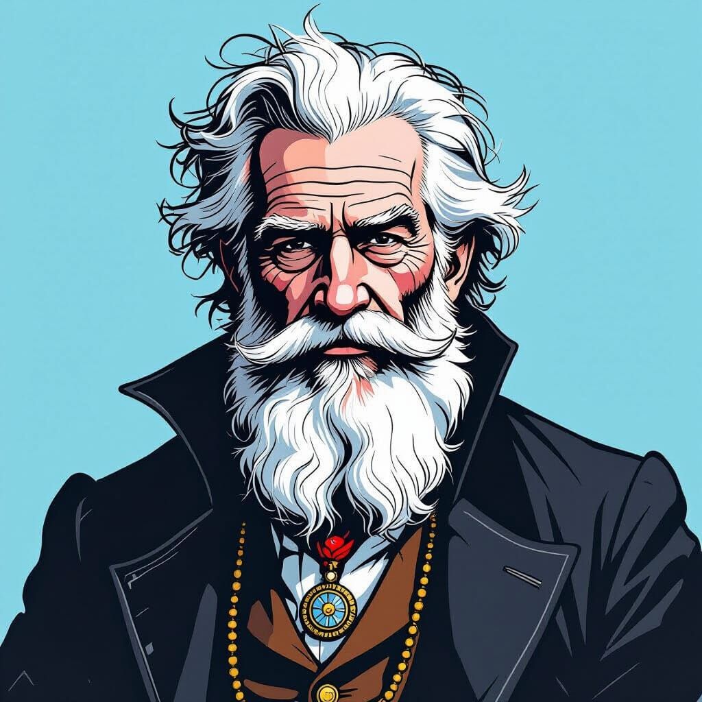 Eccentric Old Man in Whimsical Line Art