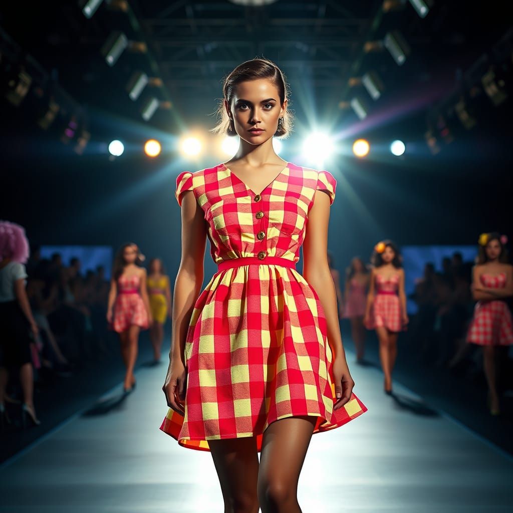 Confident Model in Retro Gingham Editorial