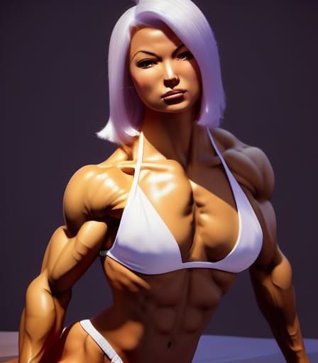 Female Bodybuilder in White Bikini, Japanese Illustration St...