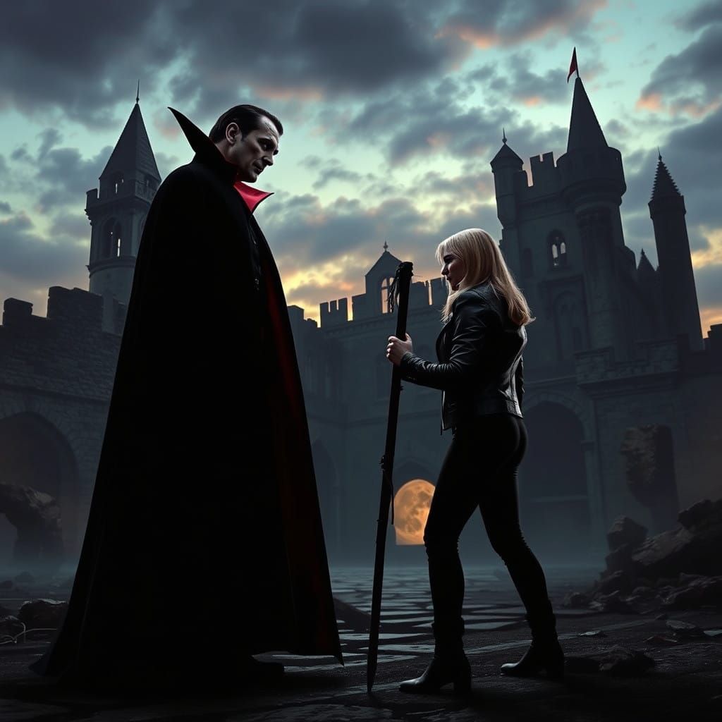 Eternal Vampire Rivals in Gothic Castle Ruins