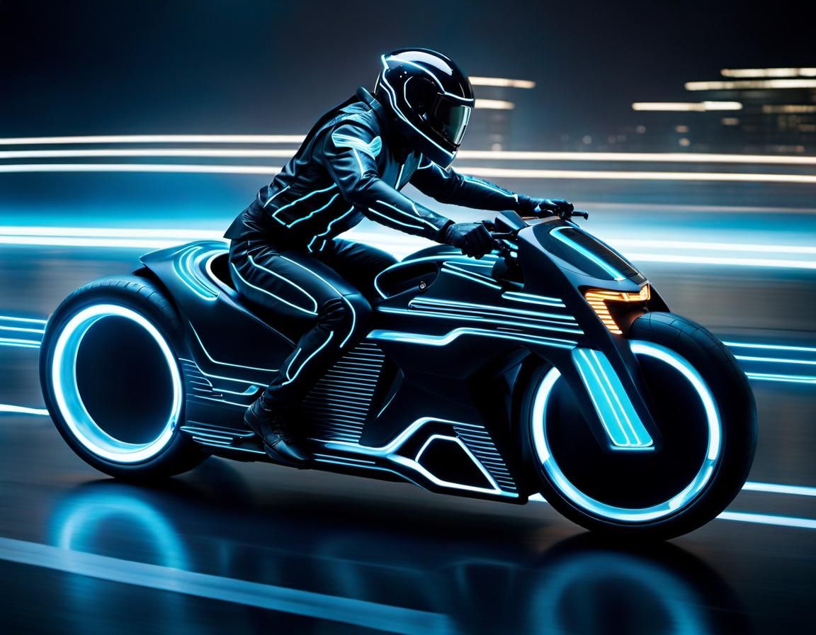 Tron Legacy Lightcycle in Neon Action Scene
