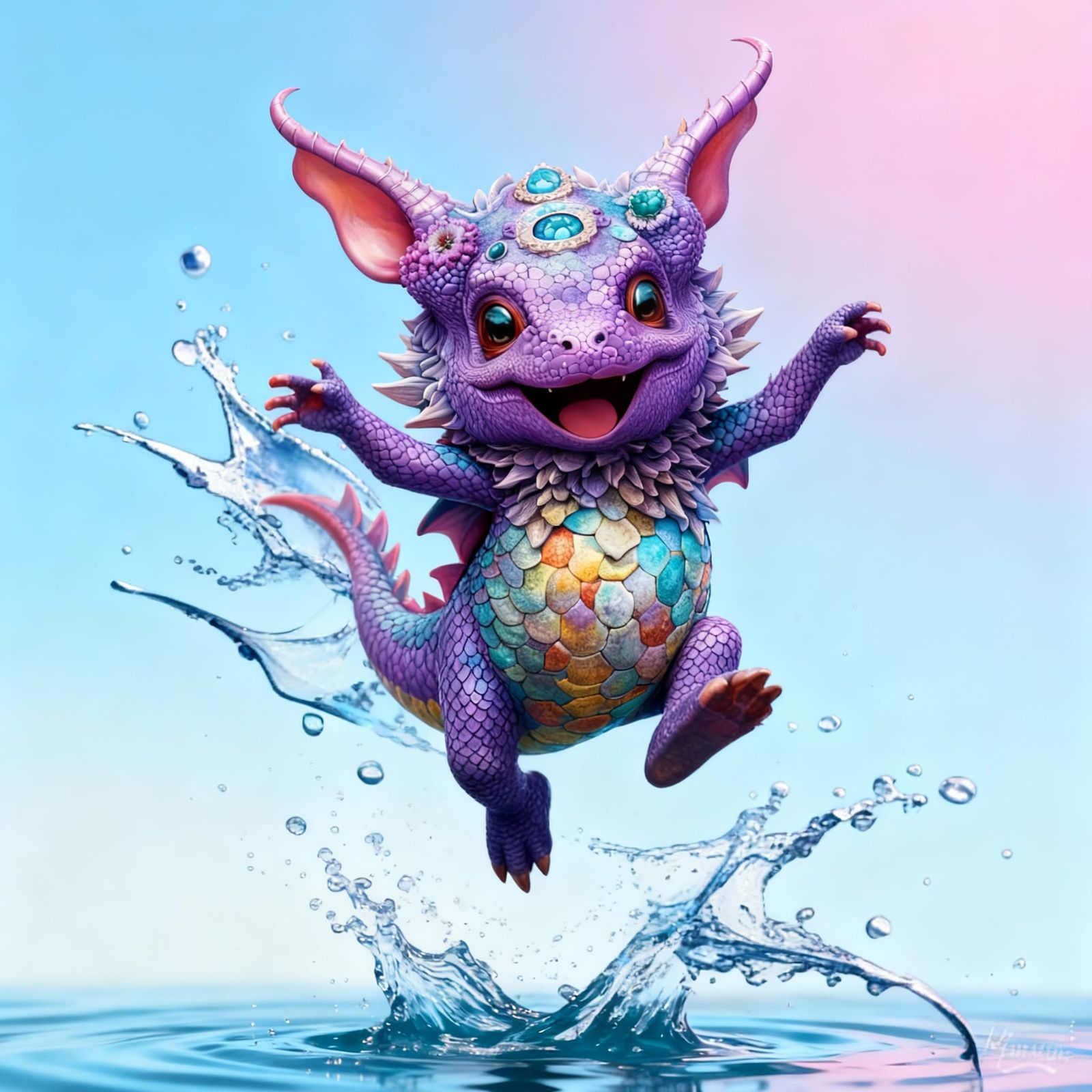 Gleeful Dragon Baby Dancing Midair