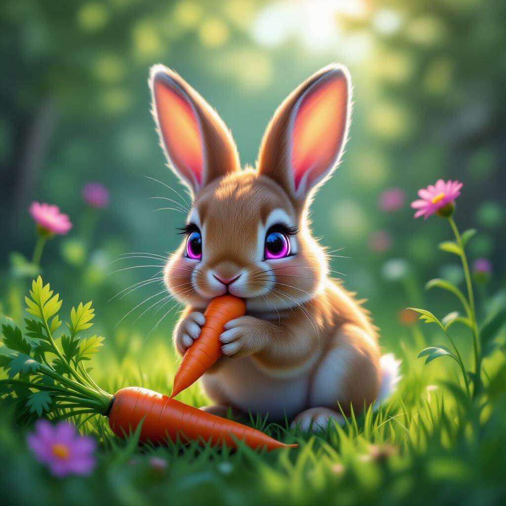 Rabbit with Neon Eyes in Dreamlike Digital Art