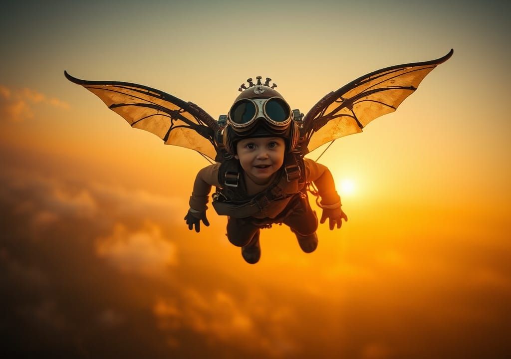 Dieselpunk Dwarf in Icarus Wingsuit Contraption