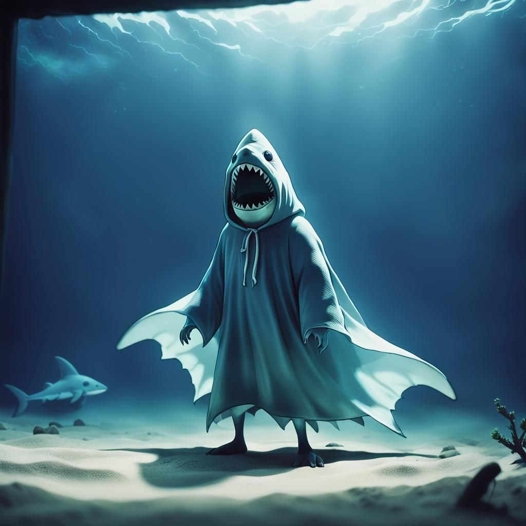 cute cloaked shark ghost
