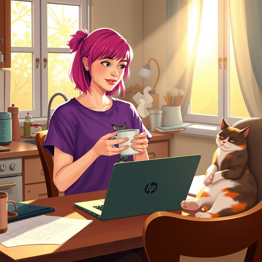 Gentle Morning Serenity in Whimsical Style