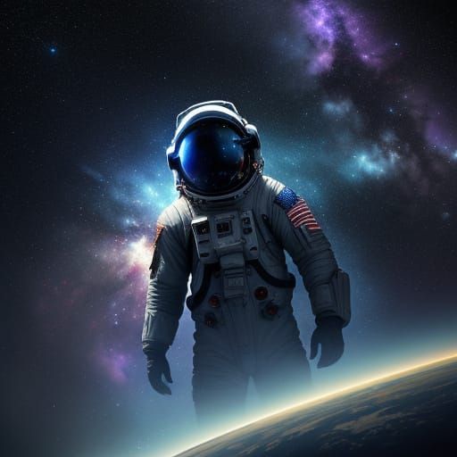 Astronaut Drifting in Cosmic Nebula