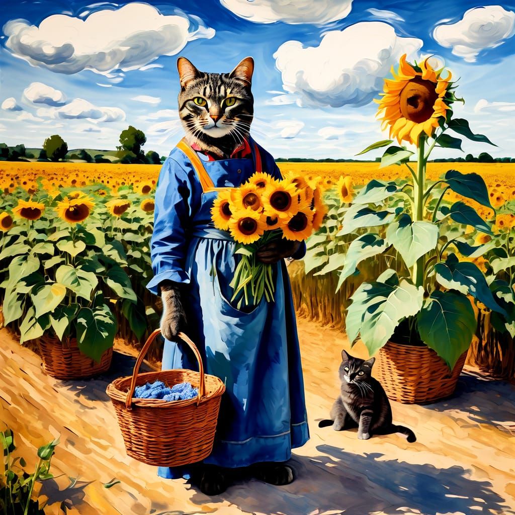 Anthropomorphic Cats in Rural Tennessee, Watercolor Painting