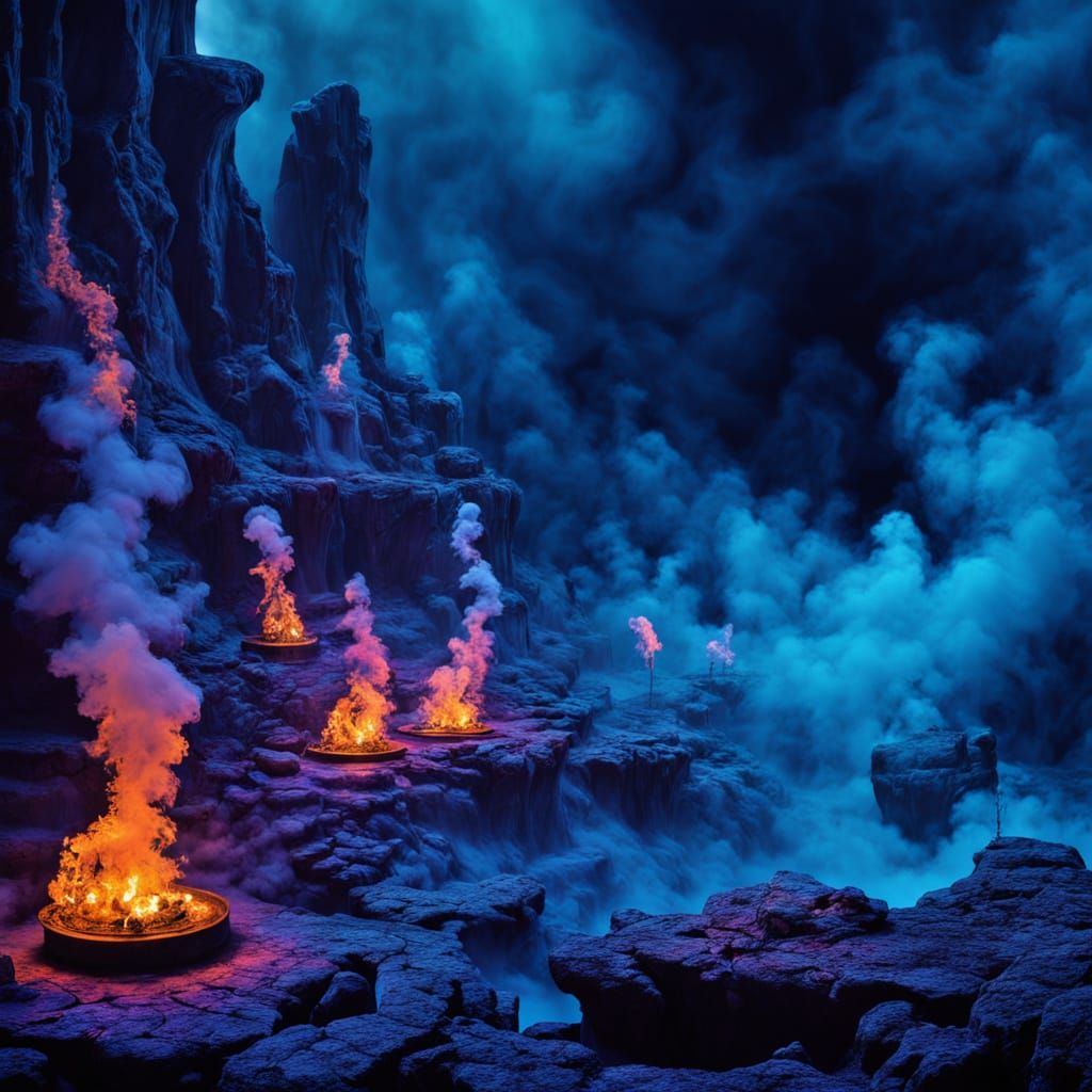 Ethereal Underworld Scene in Vibrant, Dreamlike Colors