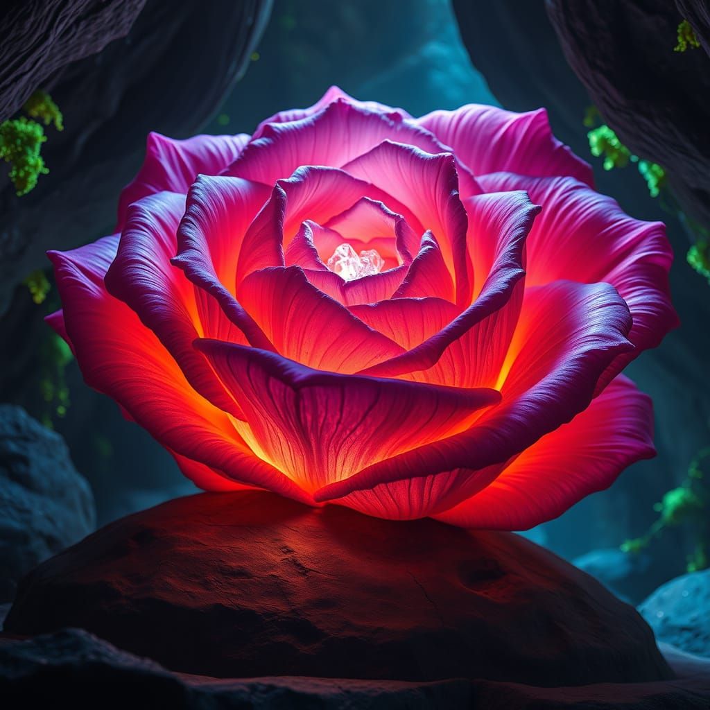 Giant Bioluminescent Rose Formation in Cavern