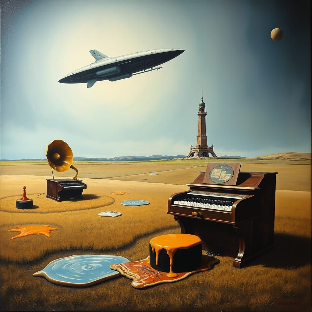 Surreal Spaceship Landing in a Dali-esque Dreamscape