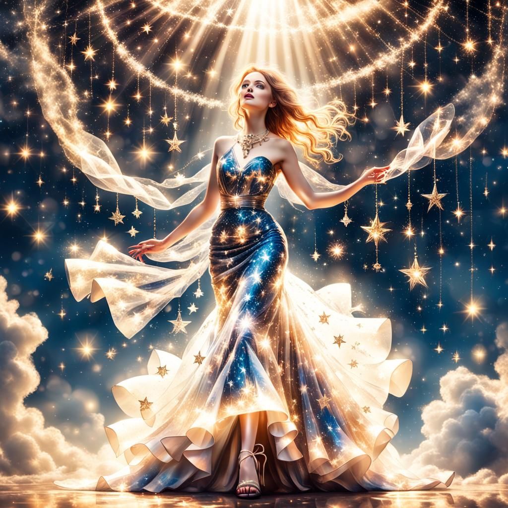 Ethereal Star Girl in Floating Dress