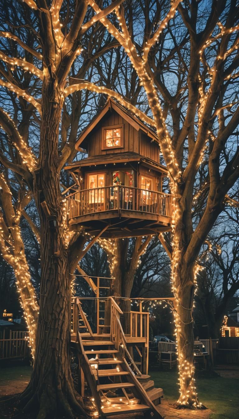 Enchanted Christmas Tree House Ablaze with Twinkling Fairy L...