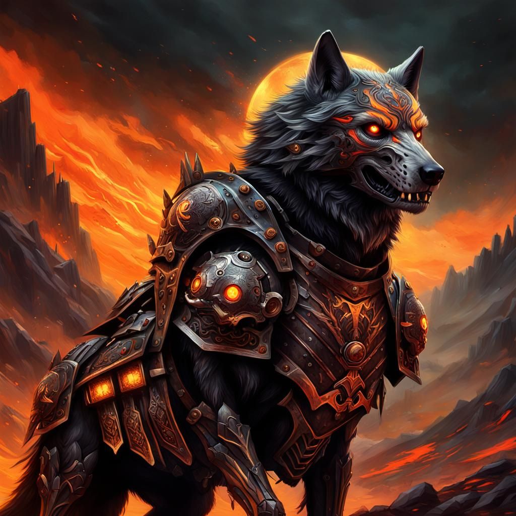 Reaper with Skull Armor on Wolf in Epic Painting