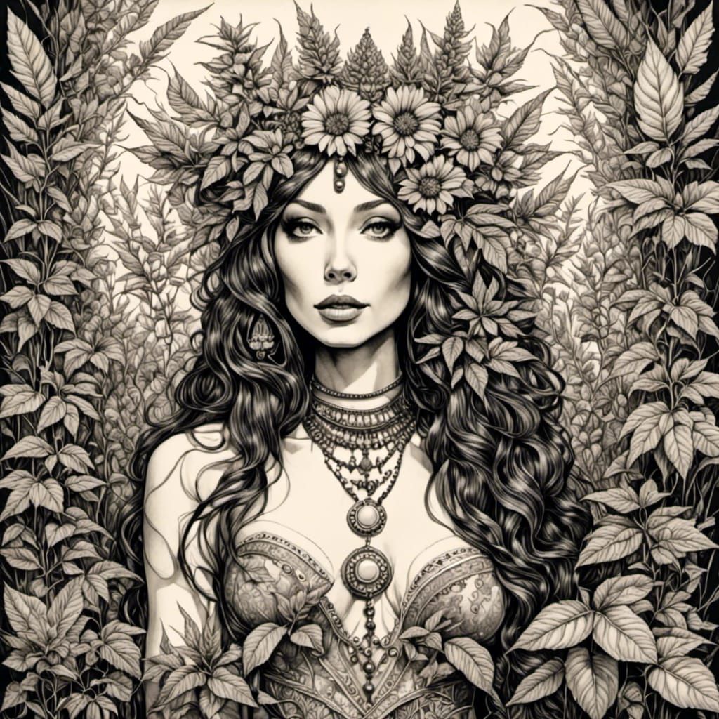 Hemp Queen in Pen and Ink Portrait
