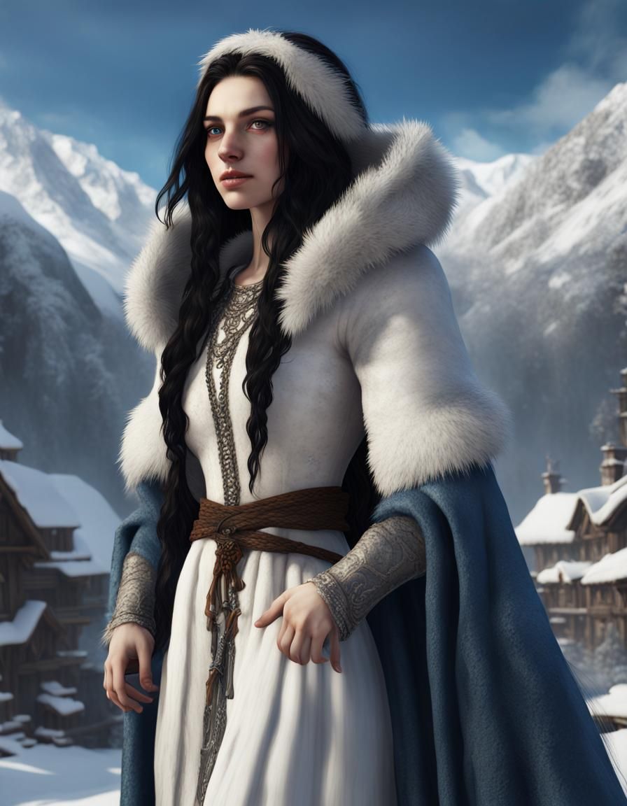 Medieval Girl Portrait in Winter Landscape