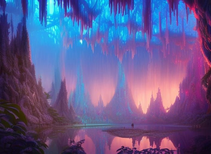 Rainbow Crystal Castle in Crystal Forest: 8K Render