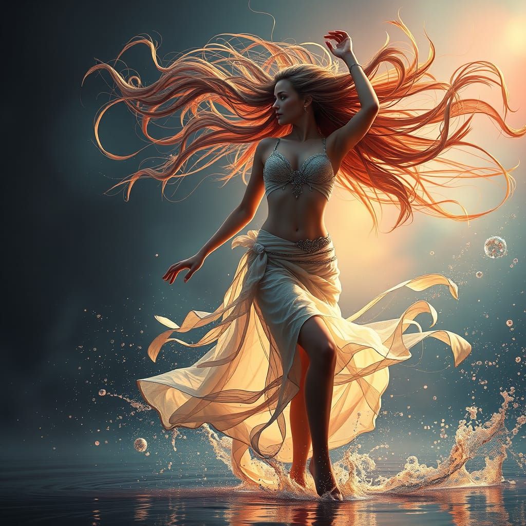 Beautiful Woman Dancing with Floating Hair