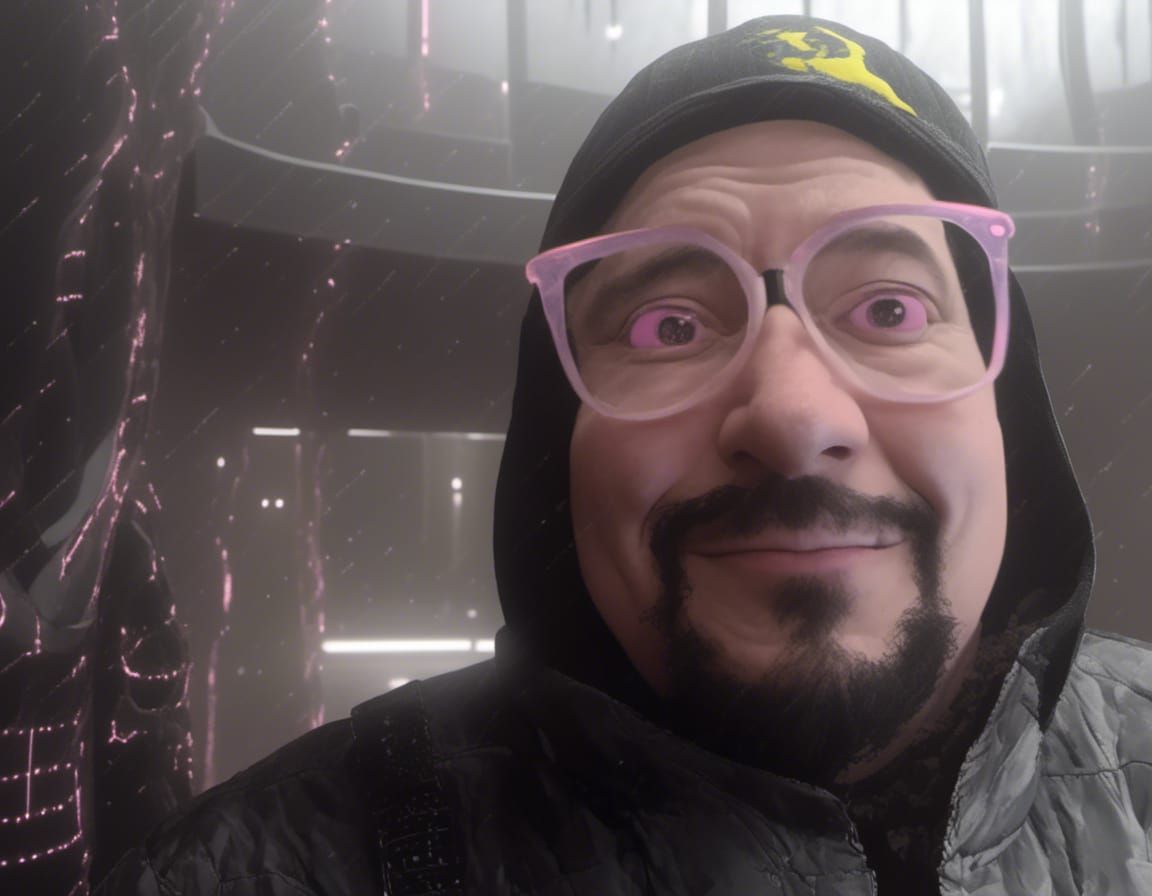 Cyberpunk Man with Sardonic Grin Portrait