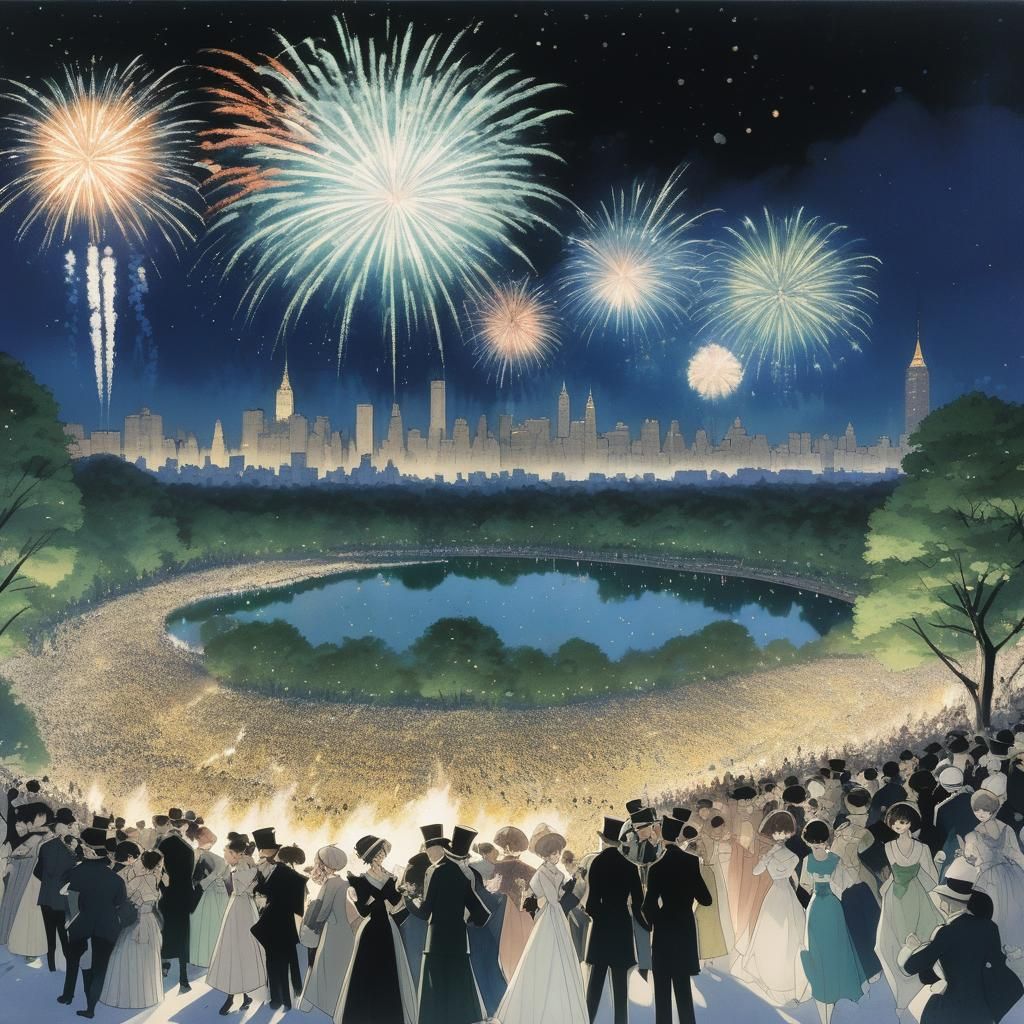 Central Park New Year's Eve Party as Manga Art