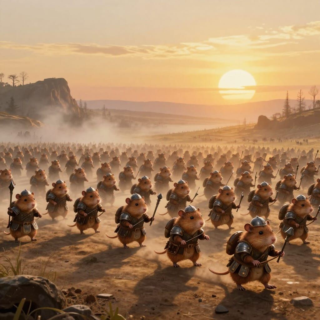 Epic Hamster Army Marching at Dawn