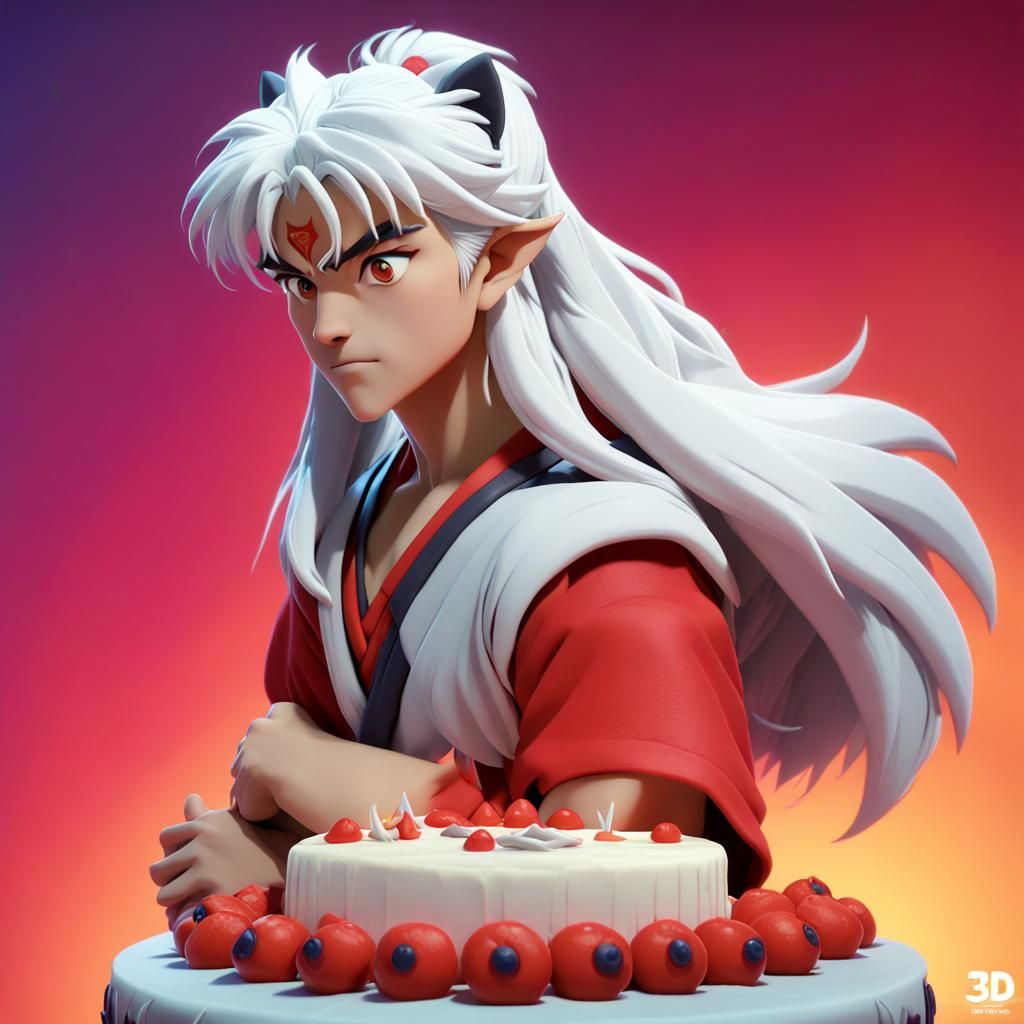 Sesshomaru Cake: Pixar-Style 3D Digital Art