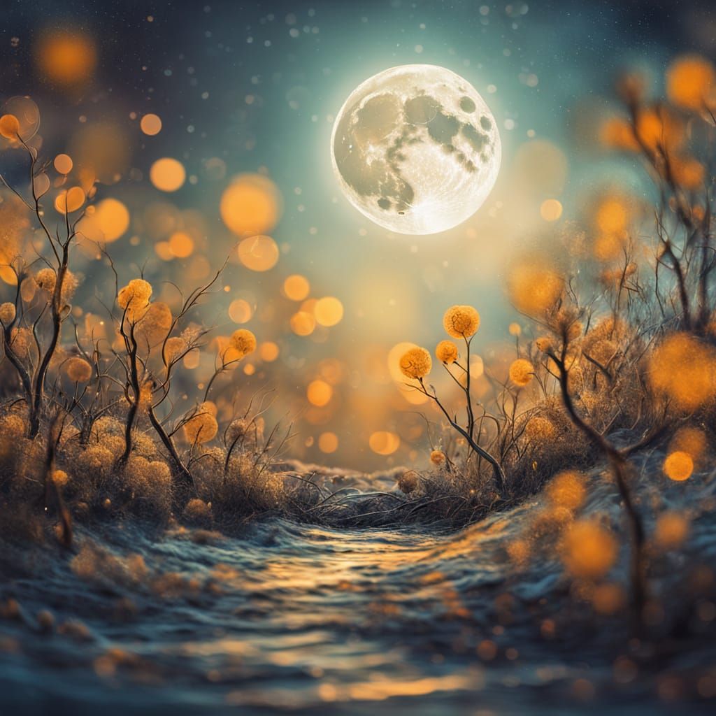 Golden Moon in Ethereal Sky