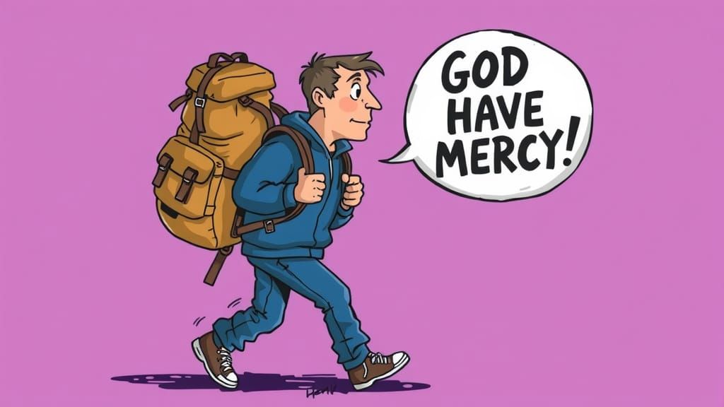 Faithful Hiker Conquers Life's Burdens in a Stormy Landscape