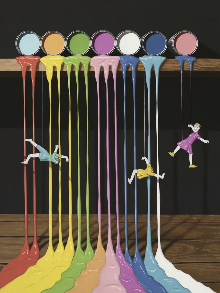 Vibrant Paint Puppets Dance on Strings of Color