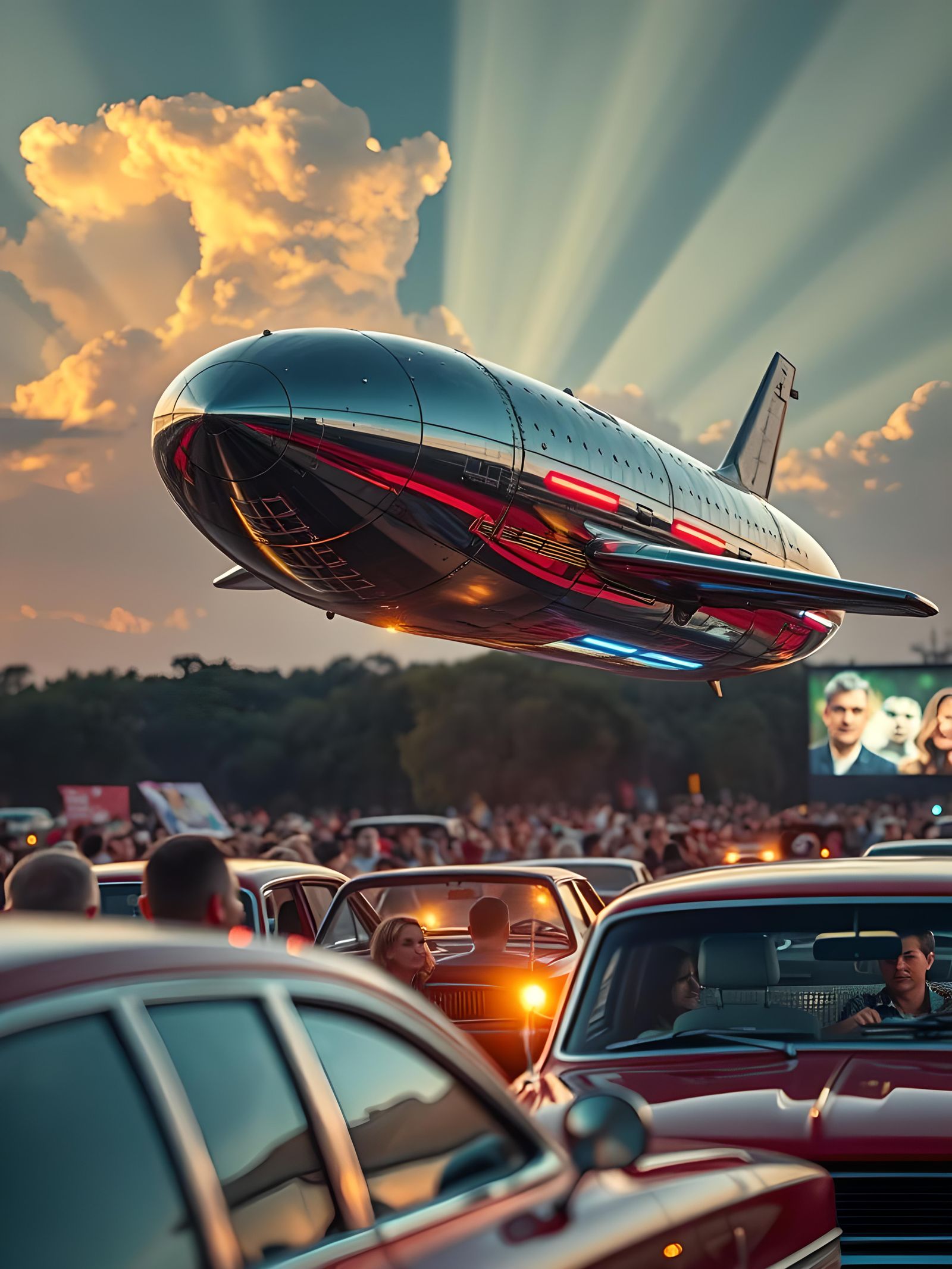 Retro Spaceship Over Drive-In Theater