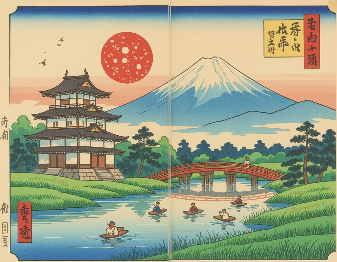 Ancient Japan Landscape in Yamato-e Style