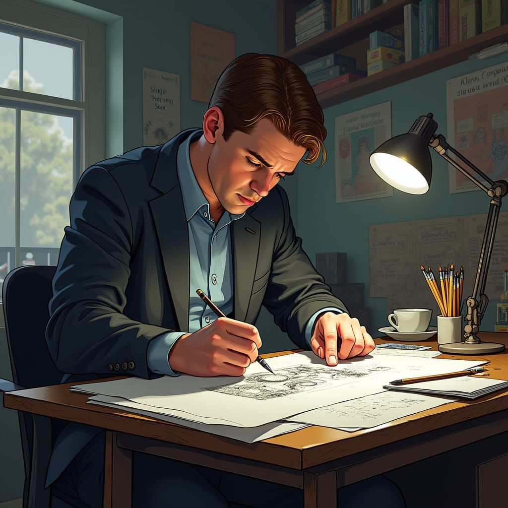 Political Cartoonist in Hyperrealistic Style