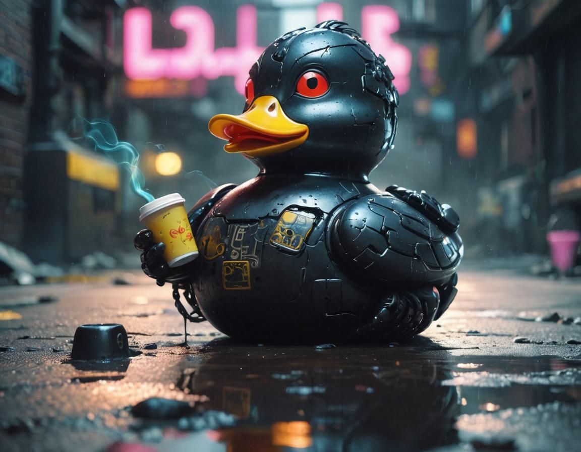 Cyberpunk Cyborg Duck Coffee Break Concept Art