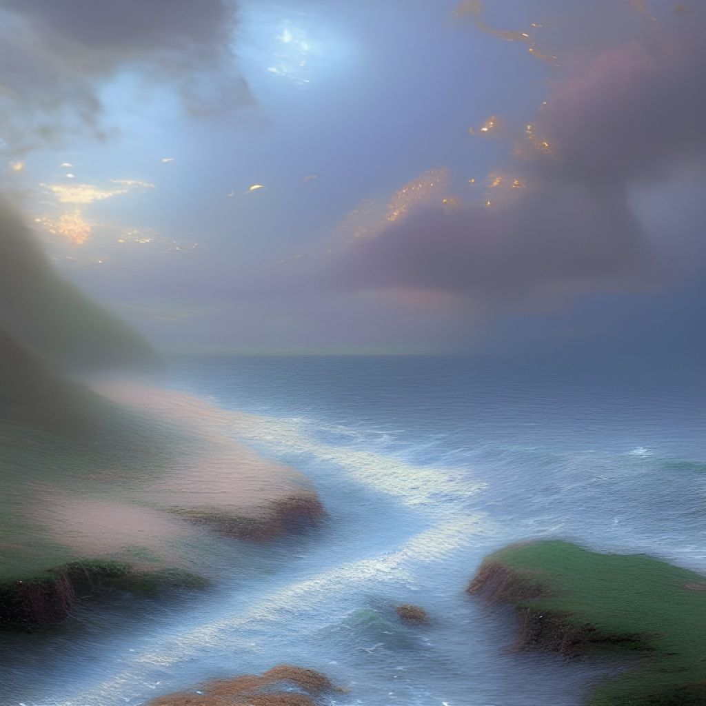 Coastal Rainstorm: Detailed Landscape in Art Nouveau Style