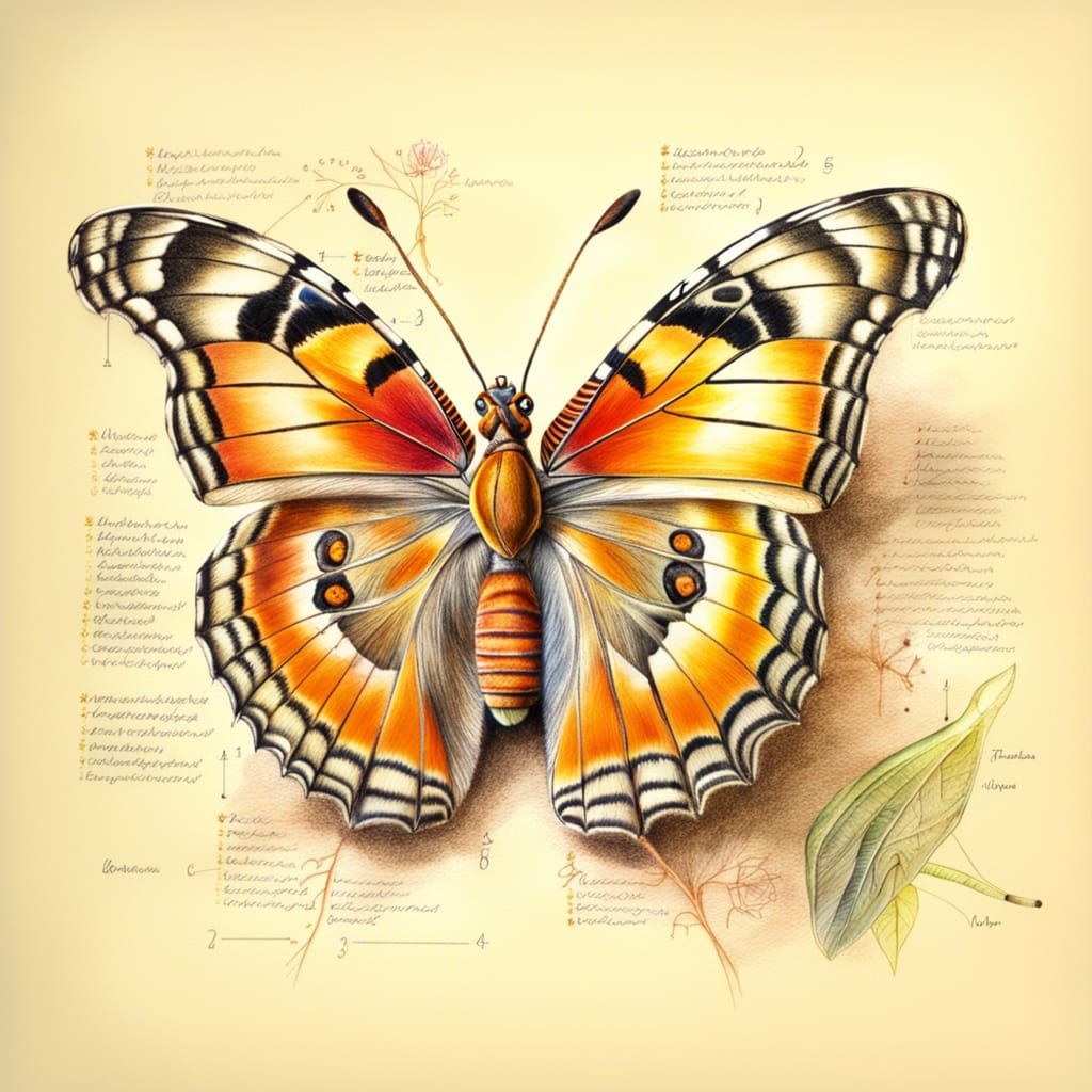 Detailed Scientific Butterfly Illustration in Warm Colors