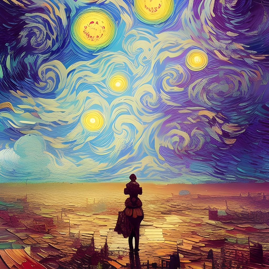 Starry Night by Van Gogh in a Desert