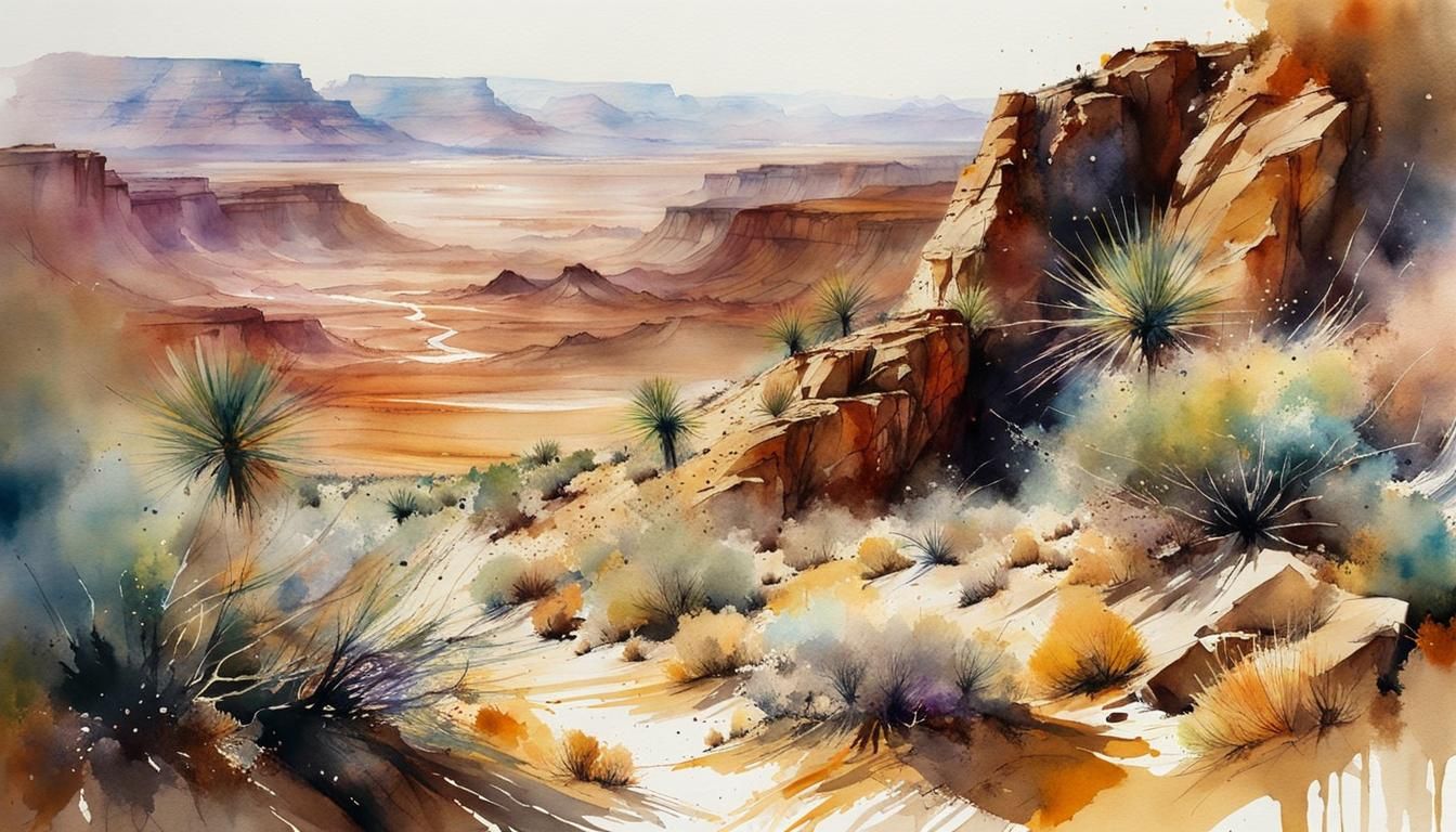 Watercolor Desert Canyon Landscape Painting