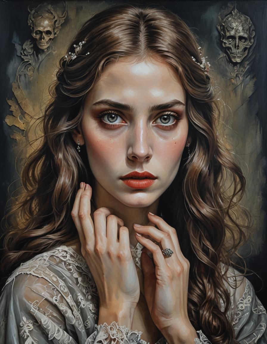 Beautiful Lady Portrait in Otto Rapp Surrealist Style