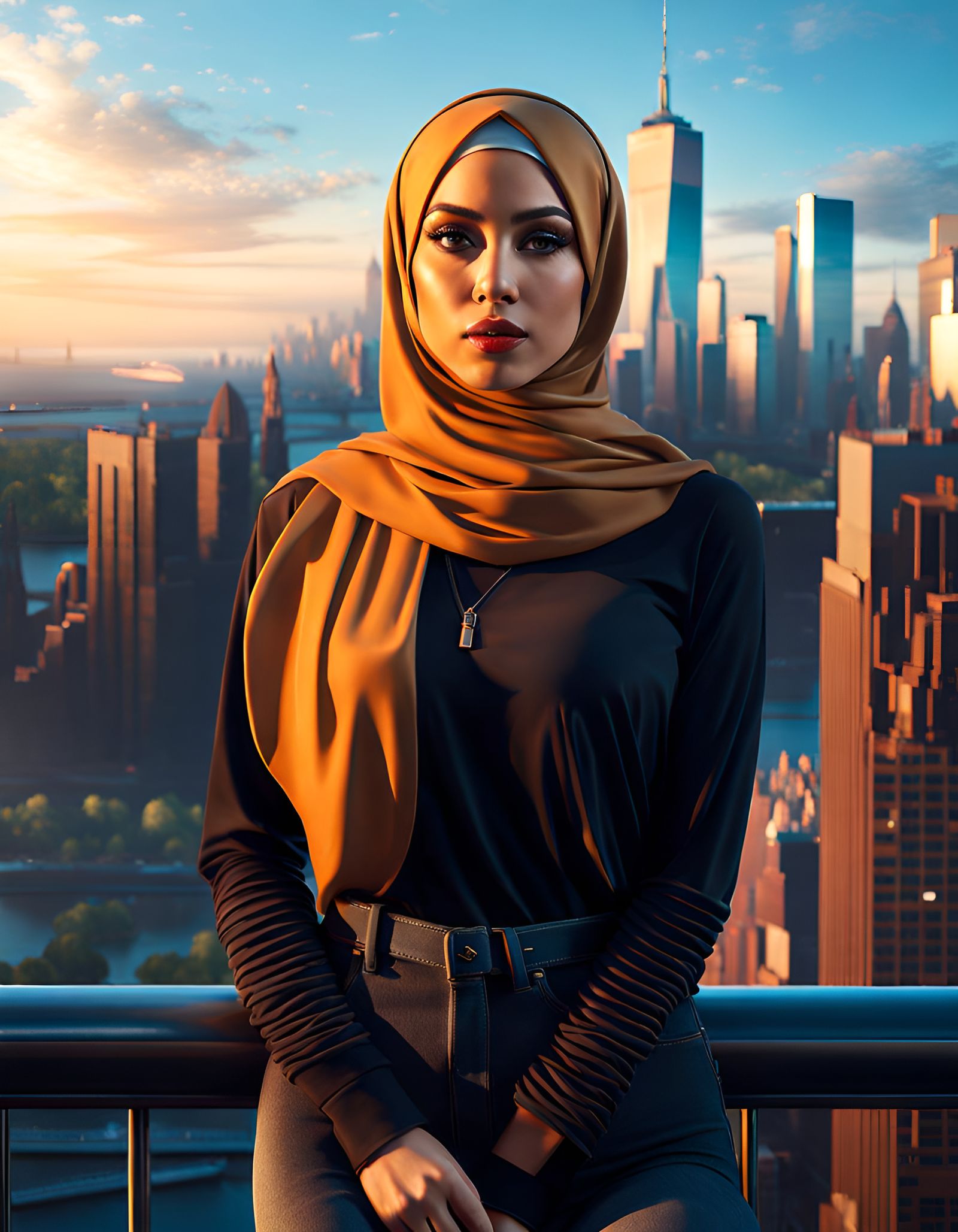 Elegant Hijabi Woman in New York City