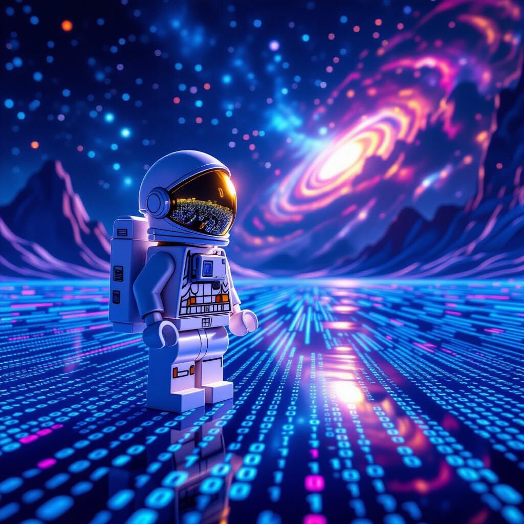 Lego Astronaut on Binary Code Planet