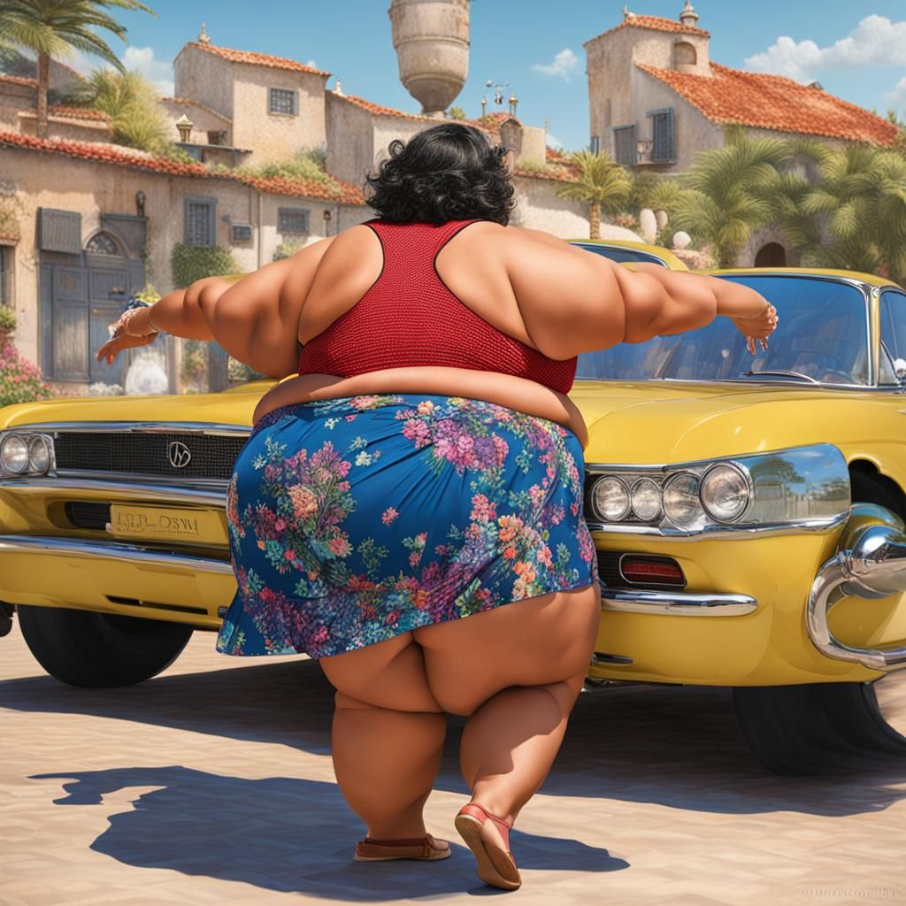 Dancing Plus-Size Woman in Bikini