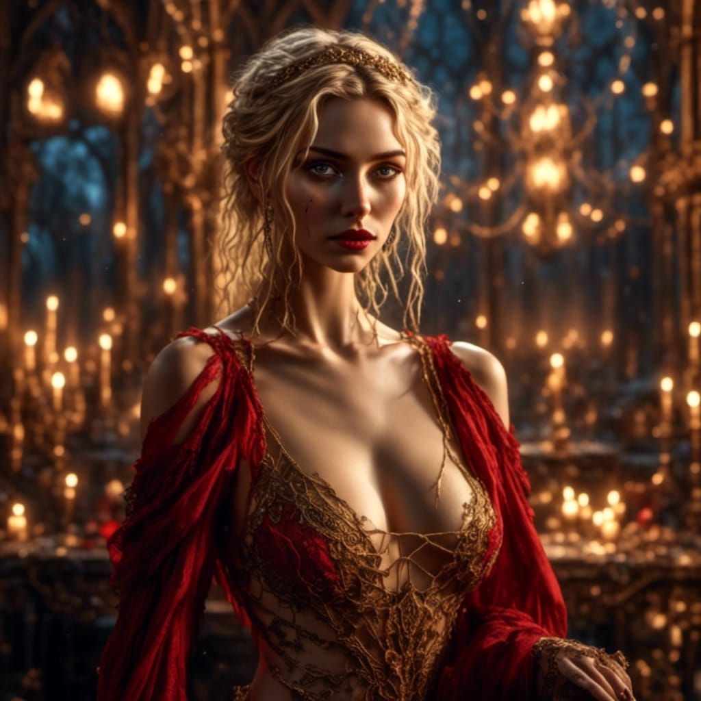 Hyperrealistic Woman with Vibrant Eyes in City Lights