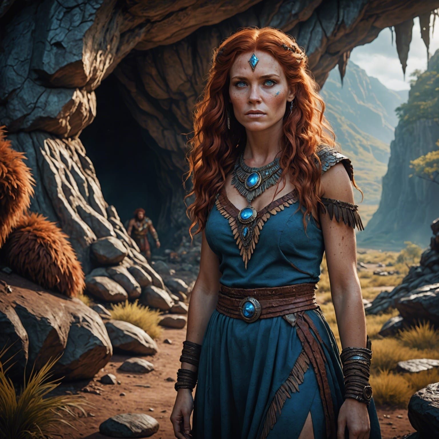 Cave Woman Waiting, Detailed Fantasy Art